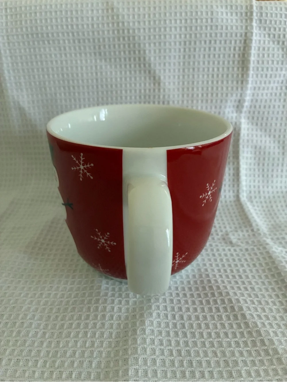 Crate & Barrel Red Christmas Snowman Ceramic Mug